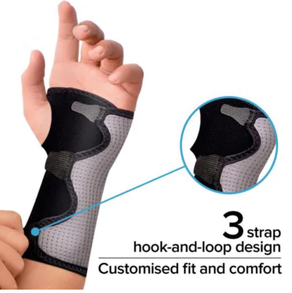 Adjustable Reversible Splint Wrist Brace, Fits Wrists 5.5 to 8.5, Black