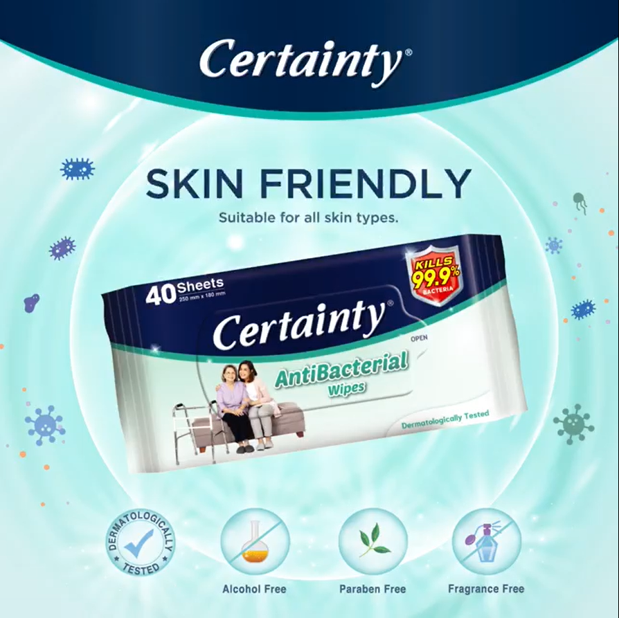Certainty Antibacterial Adult Wipes 40's x 2 [Value Pack]