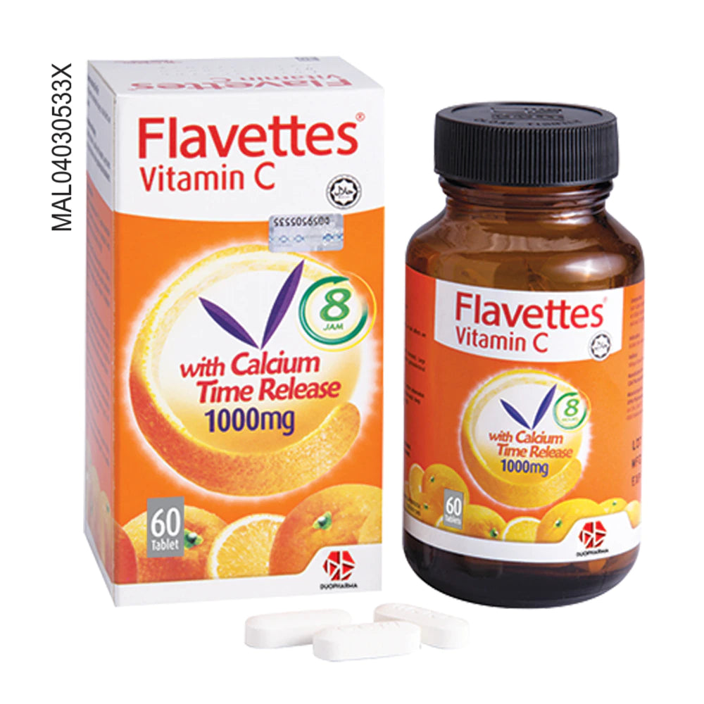 Flavettes Vitamin C with Calcium Time Release 1000mg 60 Tablets