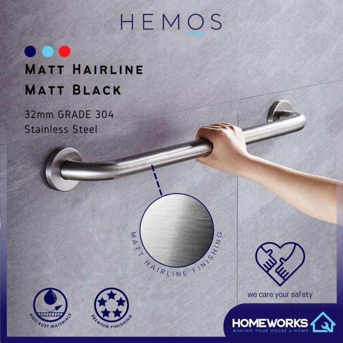 Hemos Bathroom Stainless Steel Safety Grab Bar [Brushed Finish]