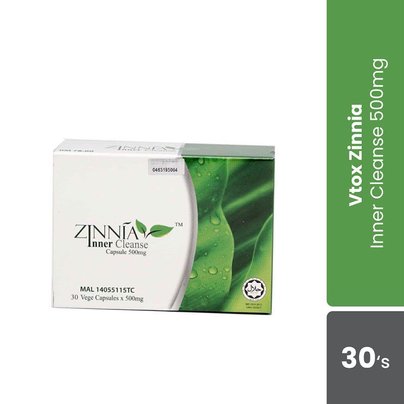 Vtox Zinnia Inner Cleanse (30 veg caps x 500mg) for Constipation Relief