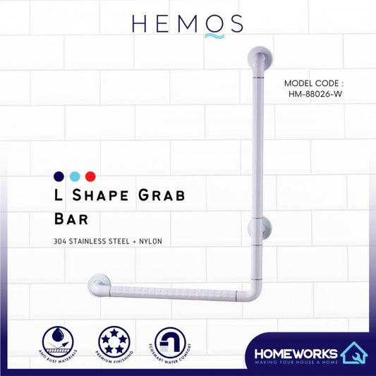 Hemos L Shape Safety Toilet Grab Bar [HM-88026-W]